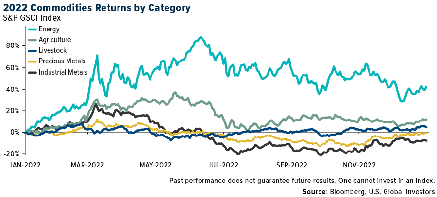 2022 Commodities Returns by Catagory